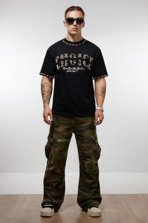 Concert Outfit Elegant Pearl-Embellished Oversized T-Shirt