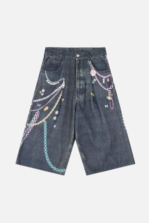 Concert Outfit Embellished Chain Denim Shorts