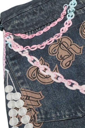 Concert Outfit Embellished Chain Denim Shorts