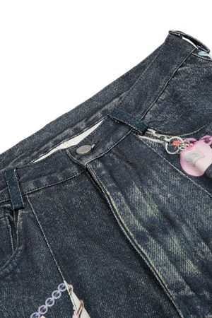 Concert Outfit Embellished Chain Denim Shorts