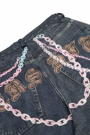 Concert Outfit Embellished Chain Denim Shorts