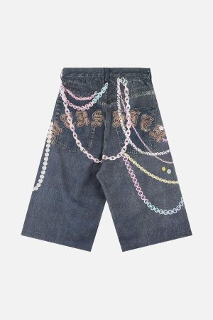 Concert Outfit Embellished Chain Denim Shorts