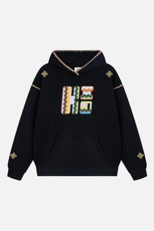 Concert Outfit Embroidered Contrast Check Hoodie