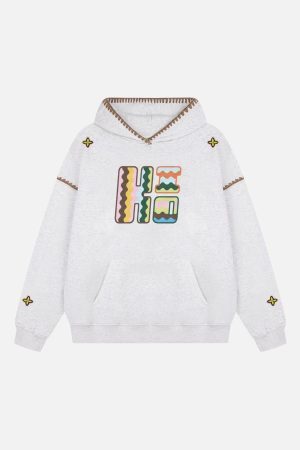 Concert Outfit Embroidered Contrast Check Hoodie