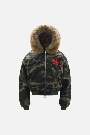 Concert Outfit Embroidered Detachable Fur Hooded Jacket