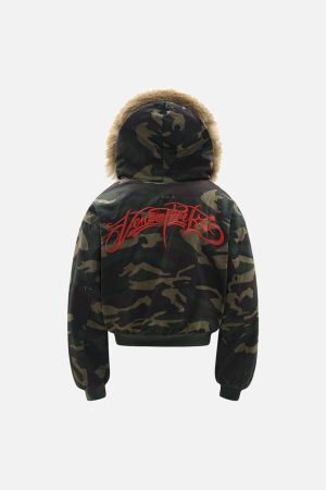 Concert Outfit Embroidered Detachable Fur Hooded Jacket