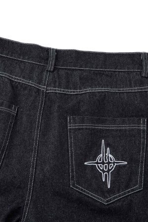 Concert Outfit Embroidered Flame Baggy Jeans