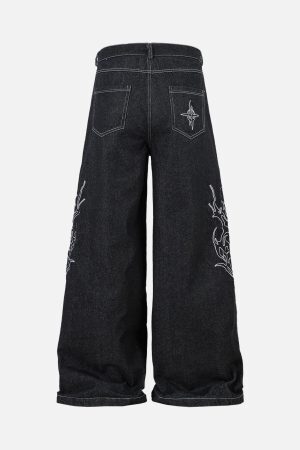 Concert Outfit Embroidered Flame Baggy Jeans