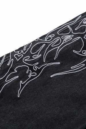 Concert Outfit Embroidered Flame Baggy Jeans