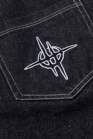 Concert Outfit Embroidered Flame Baggy Jeans