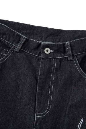 Concert Outfit Embroidered Flame Baggy Jeans