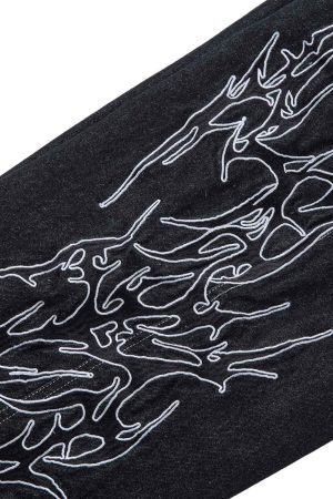 Concert Outfit Embroidered Flame Baggy Jeans