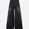 Concert Outfit Embroidered Flame Baggy Jeans