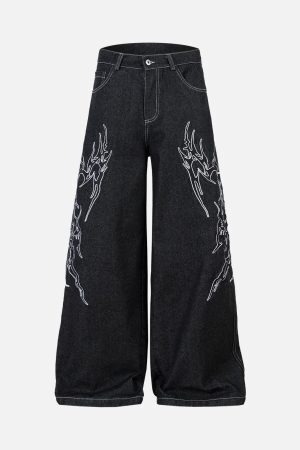 Concert Outfit Embroidered Flame Baggy Jeans