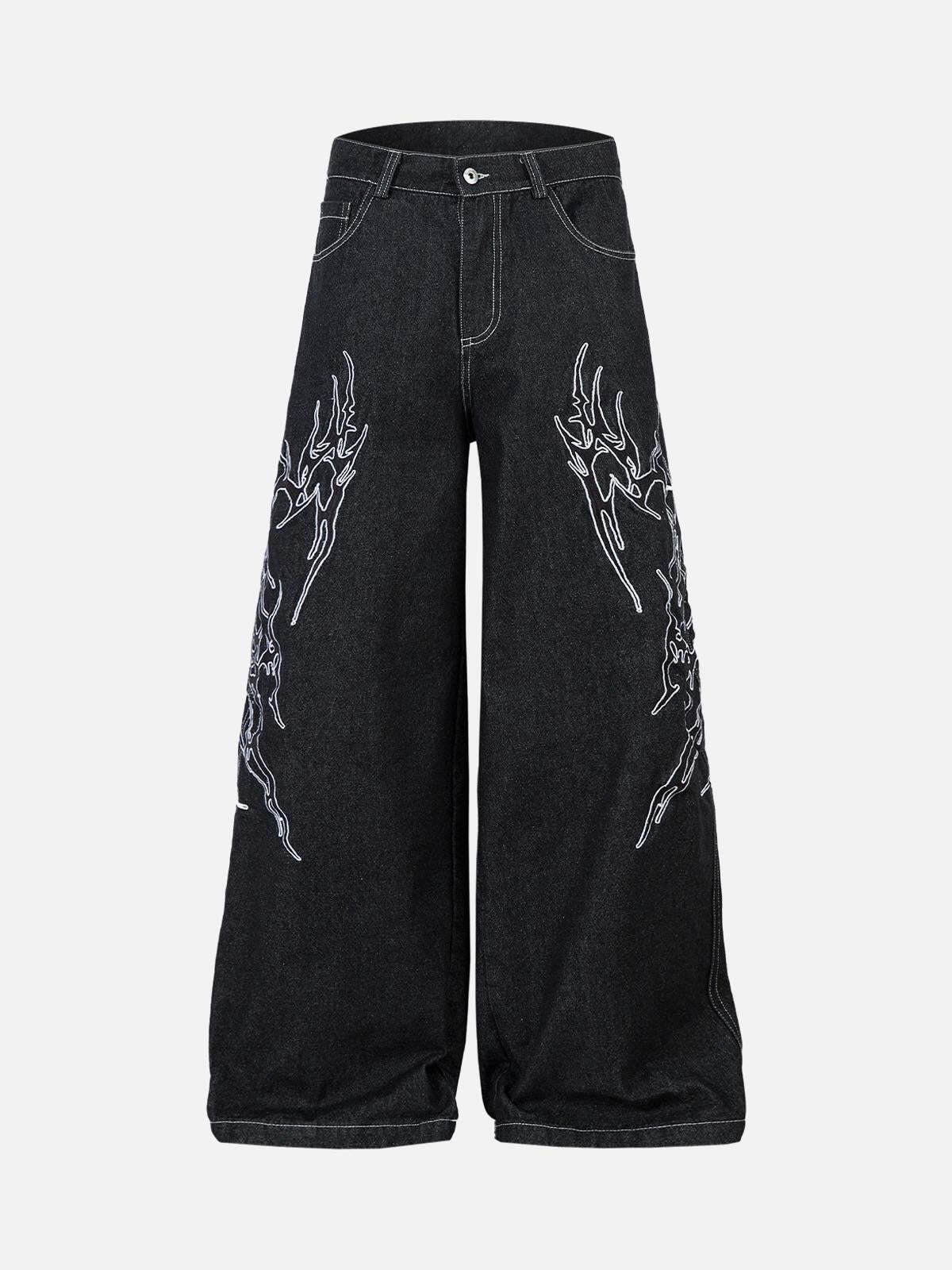 Concert Outfit Embroidered Flame Baggy Jeans Concert Outfit Embroidered Flame Baggy Jeans