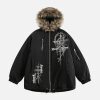 Concert Outfit Embroidered Fur Hooded Quilted Jacket