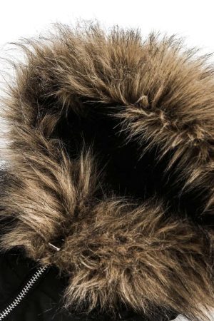 Concert Outfit Embroidered Fur Hooded Quilted Jacket