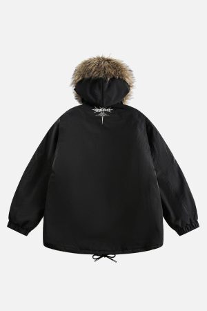 Concert Outfit Embroidered Fur Hooded Quilted Jacket