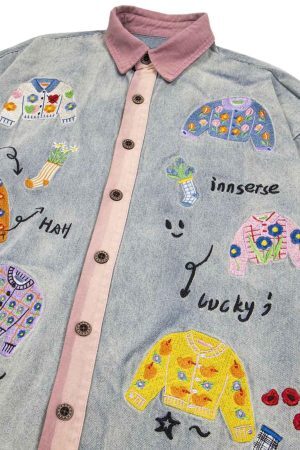 Concert Outfit Embroidered Patch Denim Shirt