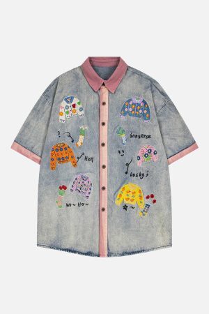 Concert Outfit Embroidered Patch Denim Shirt