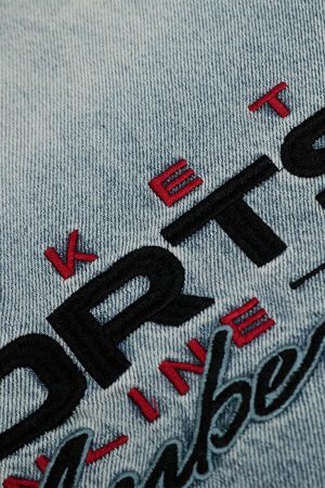 Concert Outfit Embroidered Washed Distressed Denim Hoodie