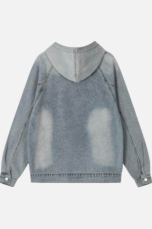 Concert Outfit Embroidered Washed Distressed Denim Hoodie