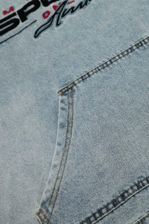 Concert Outfit Embroidered Washed Distressed Denim Hoodie