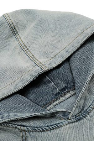 Concert Outfit Embroidered Washed Distressed Denim Hoodie