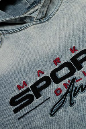 Concert Outfit Embroidered Washed Distressed Denim Hoodie