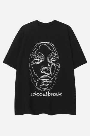 Concert Outfit Embroidery Abstract Face Tee