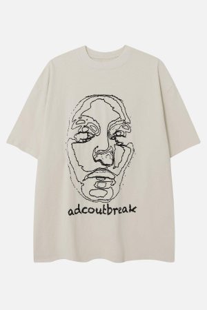 Concert Outfit Embroidery Abstract Face Tee