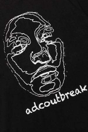 Concert Outfit Embroidery Abstract Face Tee