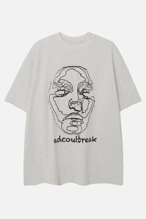 Concert Outfit Embroidery Abstract Face Tee