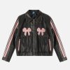 Concert Outfit Embroidery Bow Faux Leather Jacket