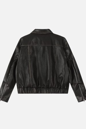 Concert Outfit Embroidery Bow Faux Leather Jacket