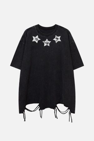 Concert Outfit Embroidery Distressed Star Washed Tee