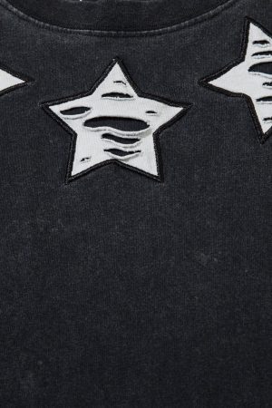 Concert Outfit Embroidery Distressed Star Washed Tee