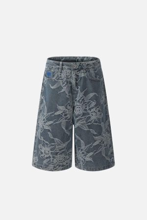 Concert Outfit Embroidery Flower Longline Jorts
