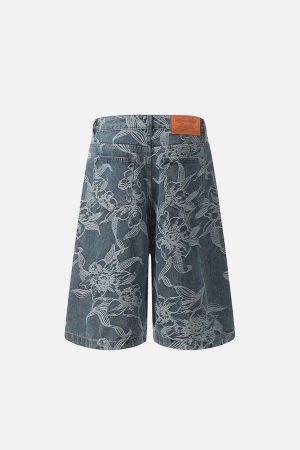 Concert Outfit Embroidery Flower Longline Jorts