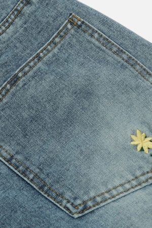 Concert Outfit Embroidery Flower Washed Jeans