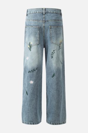 Concert Outfit Embroidery Flower Washed Jeans