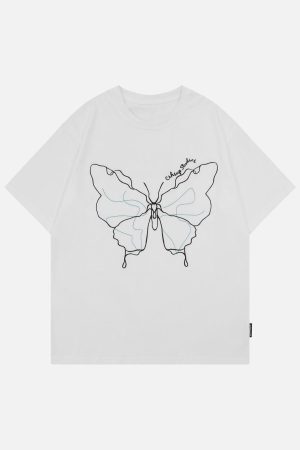 Concert Outfit Embroidery Line Butterfly Tee