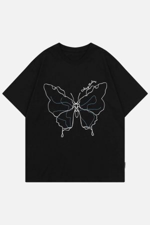 Concert Outfit Embroidery Line Butterfly Tee