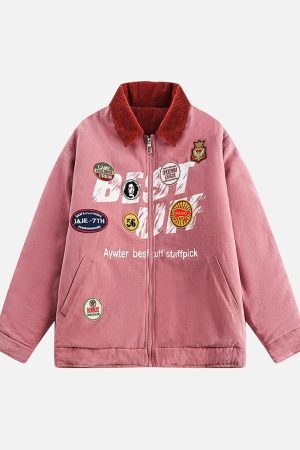 Concert Outfit Embroidery Patchwork Print Stand Collar Quilted Barn Jacket