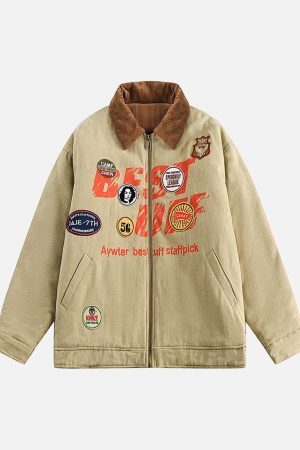 Concert Outfit Embroidery Patchwork Print Stand Collar Quilted Barn Jacket