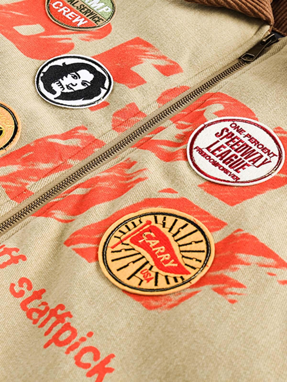 Concert Outfit Embroidery Patchwork Print Stand Collar Quilted Barn Jacket Concert Outfit Embroidery Patchwork Print Stand Collar Quilted Barn Jacket