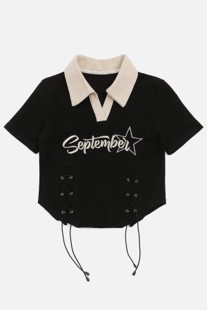 Concert Outfit Embroidery Side Drawstring Fold-Over Star Tee