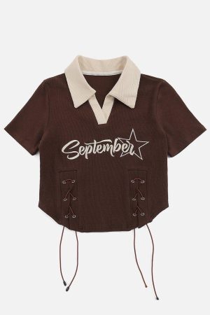 Concert Outfit Embroidery Side Drawstring Fold-Over Star Tee