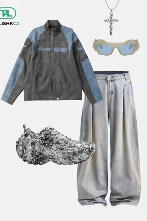 Concert Outfit Embroidery Star Cropped Racing Jacket