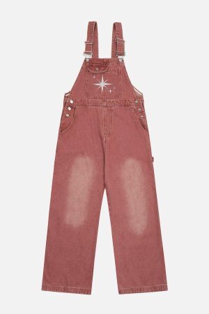 Concert Outfit Embroidery Star Washed Overalls